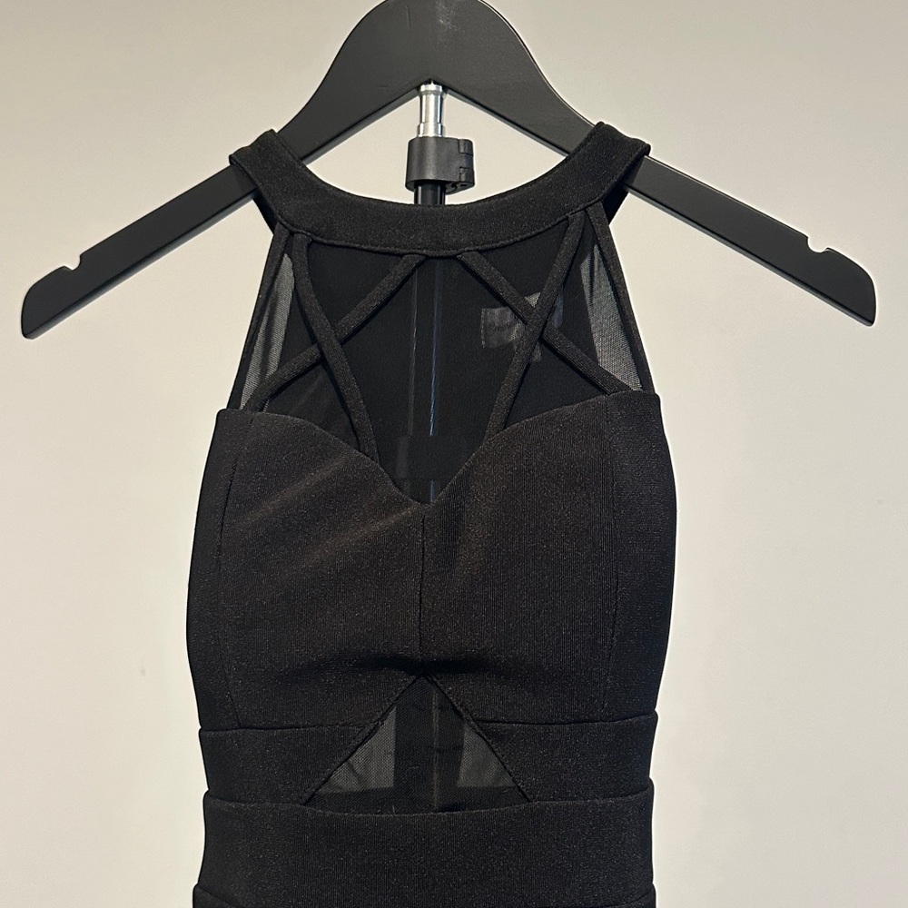 Emerald Sundae Black Mesh Halter Dress